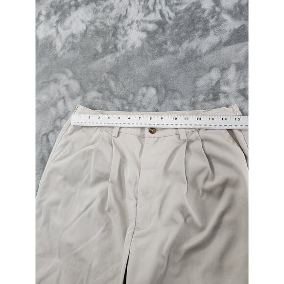 Vintage 90s Eddie Bauer High Rise Pleated Chino Pants Size 14 Khaki Tan Cotton - Picture 12 of 16